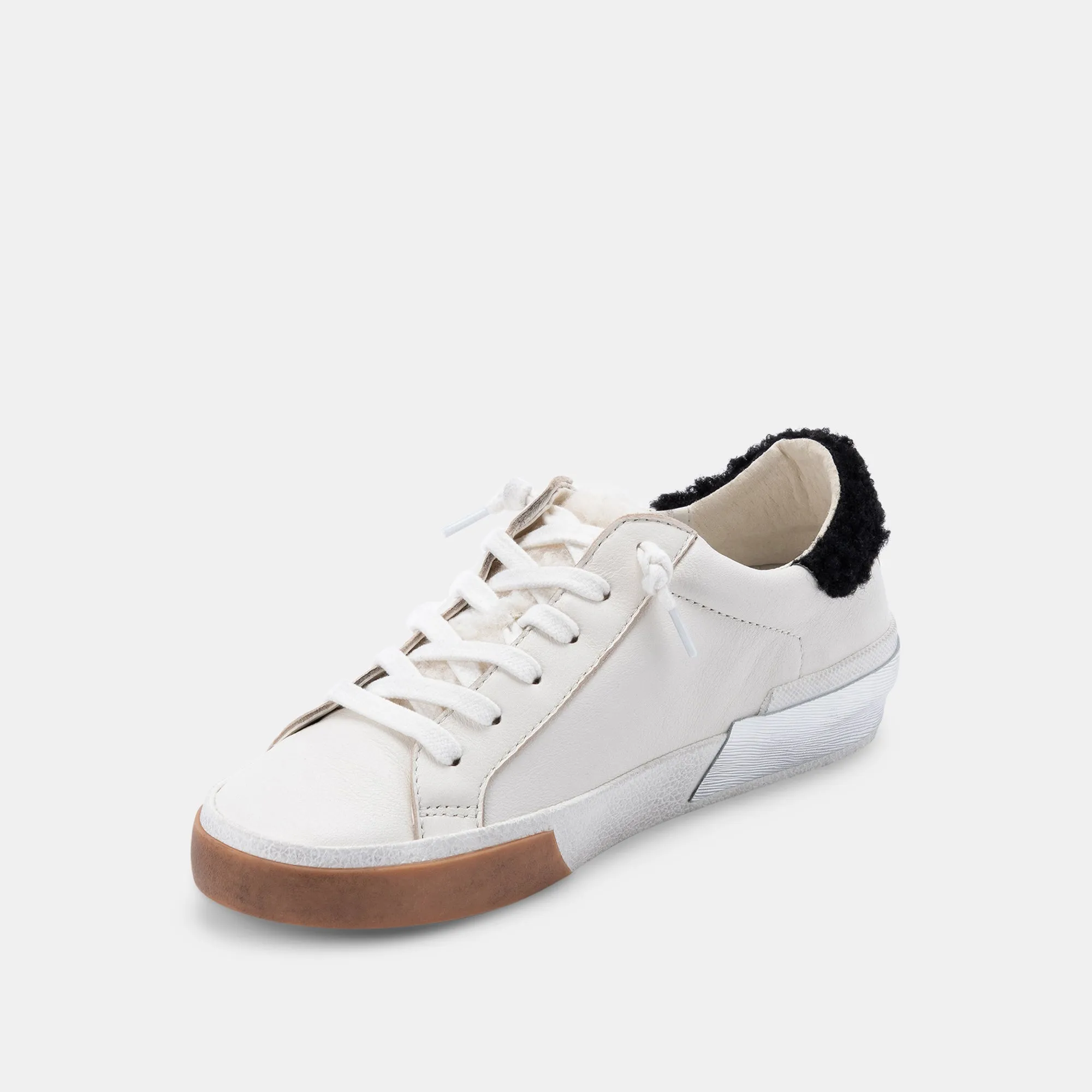 ZINA PLUSH SNEAKERS WHITE BLACK LEATHER